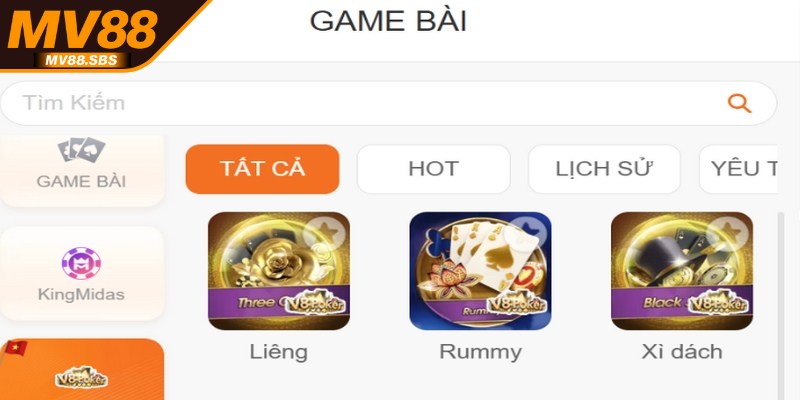 Những cái tên hấp dẫn có tại game bài MV88 