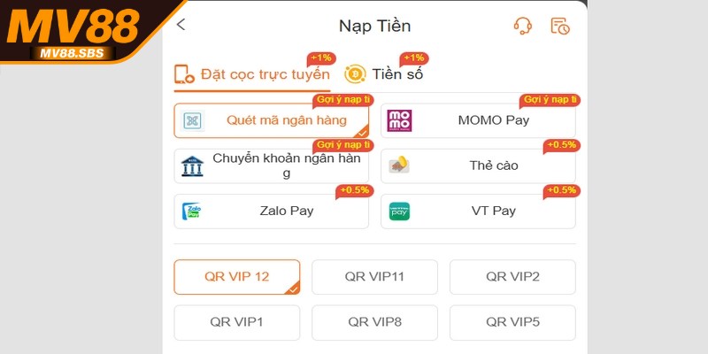 Truy cập vào trang chủ MV88 chính thức để nạp tiền suôn sẻ